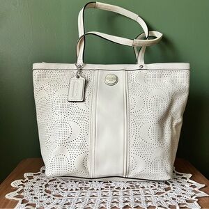 Coach Perforated Signature Leather Tote – Ivory